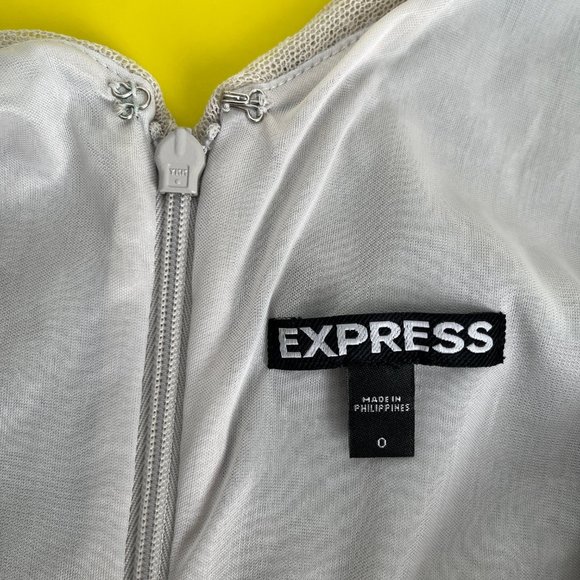 Express Sequin Mini Dress with Gathered Polka Dot Mesh Overlay, Size 0 - Picture 6 of 11